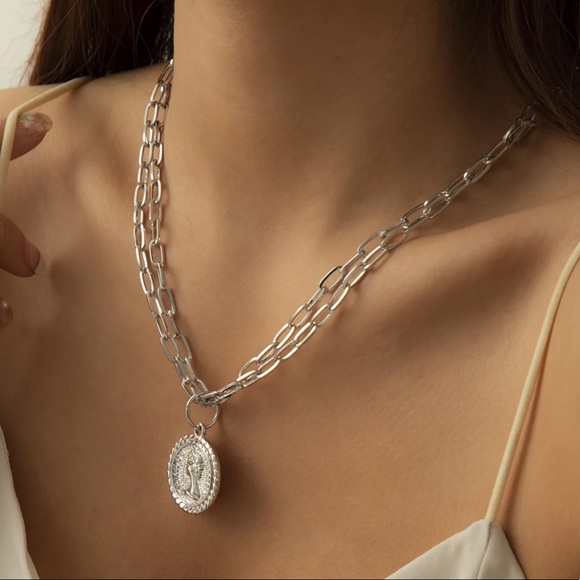 NEW COIN STERLING SILVER DOUBLE LAYERED CHOKER NECKLACE - Picture 3 of 6